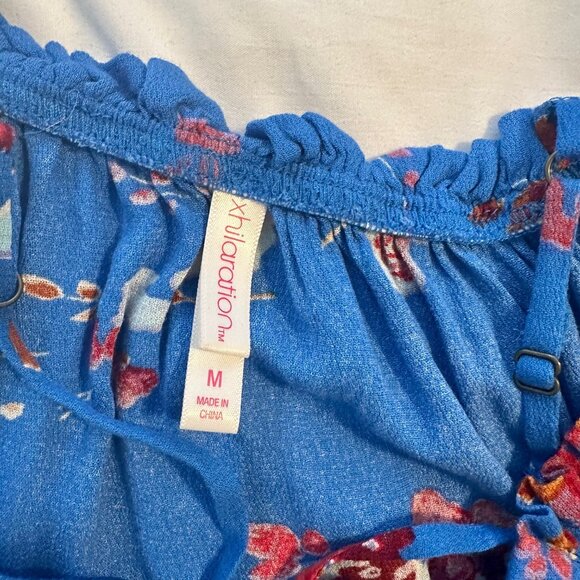 Strappy Off Shoulder Floral Cobalt Blue Flowy Top M - Picture 4 of 6
